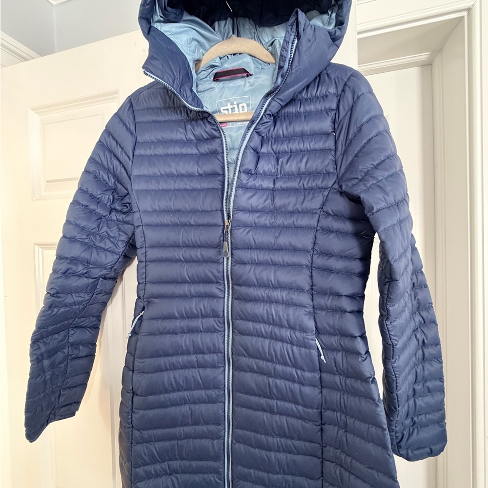 Blue Hooded Puffer Coat
